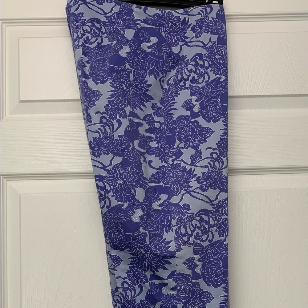 ❤️ANN TAYLOR PURPLE PERIWINKLE FLOWER PRINT ANKLE PANTS BUSINESS CASUAL EUC Sz 4 - Picture 2 of 4